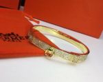 Perfect Replica Hermes Kelly Bracelet-All Gold Diamond